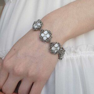 Vintage silver and white mother-of-pearl medieval bracelet